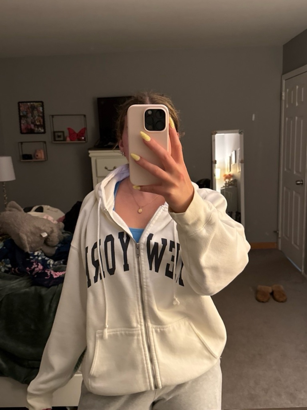 White 'New York' Zip-Up Hoodie Sweater